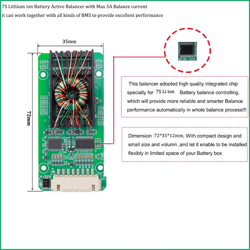 24V Battery Active Balancer and equalizer of 7S li ion Battery with 5A Balance Current