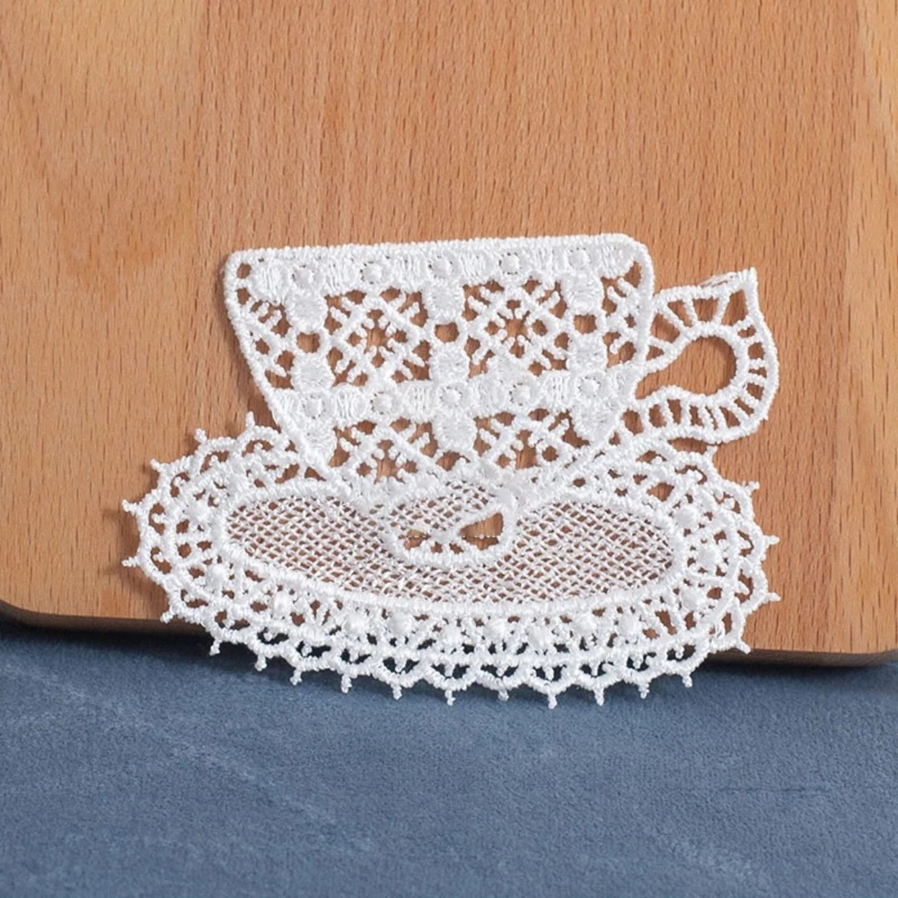 1 Pair White Tea Cup Embroidery Patches Sew On Cafe Badges for DIY Tshirt  Appliques Repair