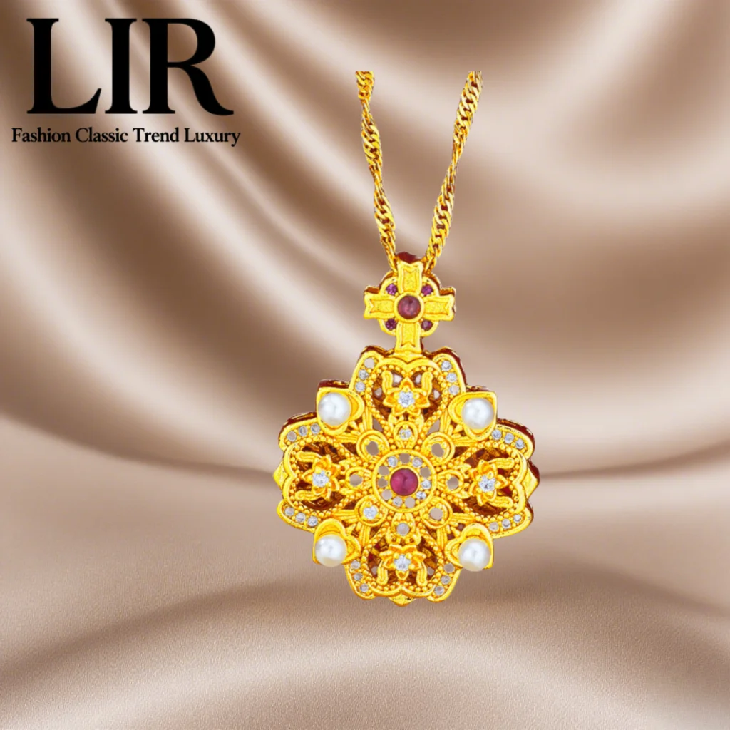 

Недеформируемое ожерелье LIR: новейшее покрытие, подвеска в виде клевера из жемчуга и красного стекла, изысканное мастерство