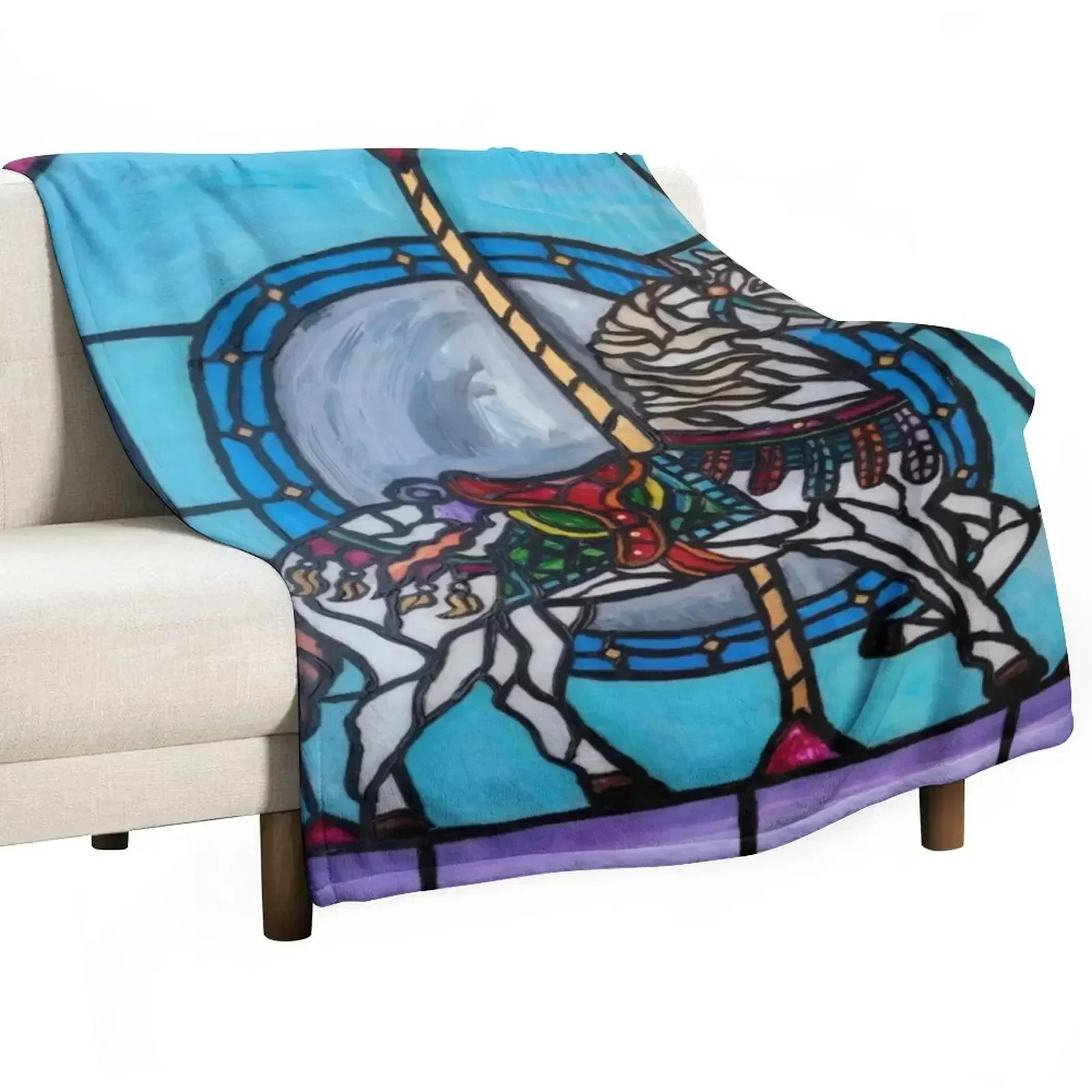 

Stained Glass Carousel Horse Throw Blanket Decorative Sofa Custom warm for winter Hairys Blankets