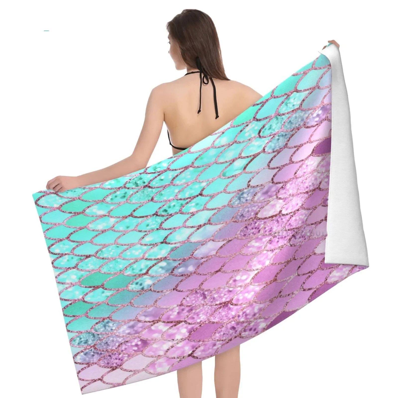 Magic Pink Blue Mermaid Scales Beach Towels Microfiber Pool Bath Big Tail Kid Adult Blanket for Girl Women Travel Swim Quick Dry