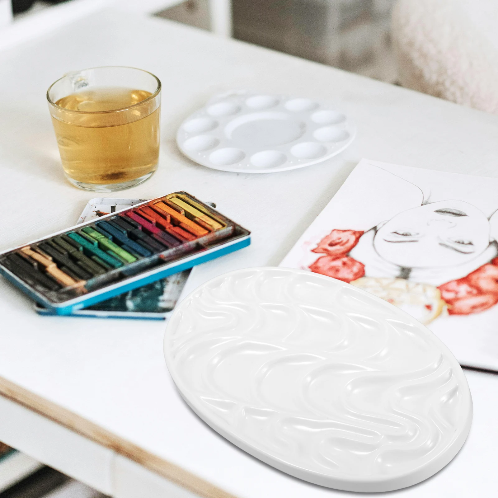 

Watercolor Palette Paint Pallet Containers Ceramic Nail Empty Pans Ceramics Plate Travel