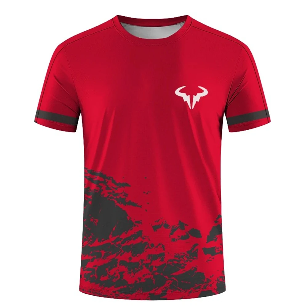 Camiseta masculina e feminina de manga curta com gola redonda, camiseta estampada em 3D, tops clássicos, badminton e tênis, esportes radicais, moda