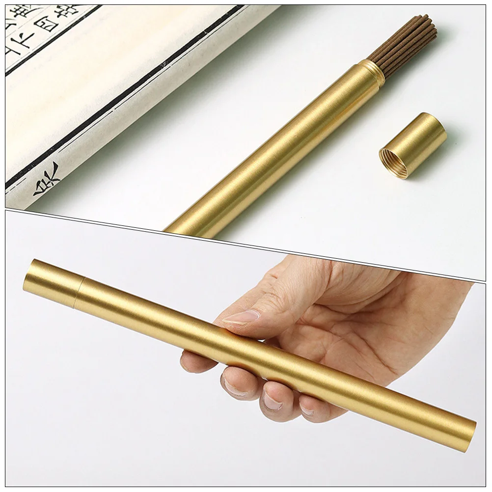 

Brass Incense Holder Tube Portable Incense Holder Compact Aroma Storage Container Home Travel Camping Dustproof Lid Portable