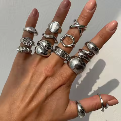 14Pcs/Set Hiphop Punk Metal Rings for Women Men Vintage Silver Color Irregular Knuckle Joint Ring Set Party Jewelry Gifts