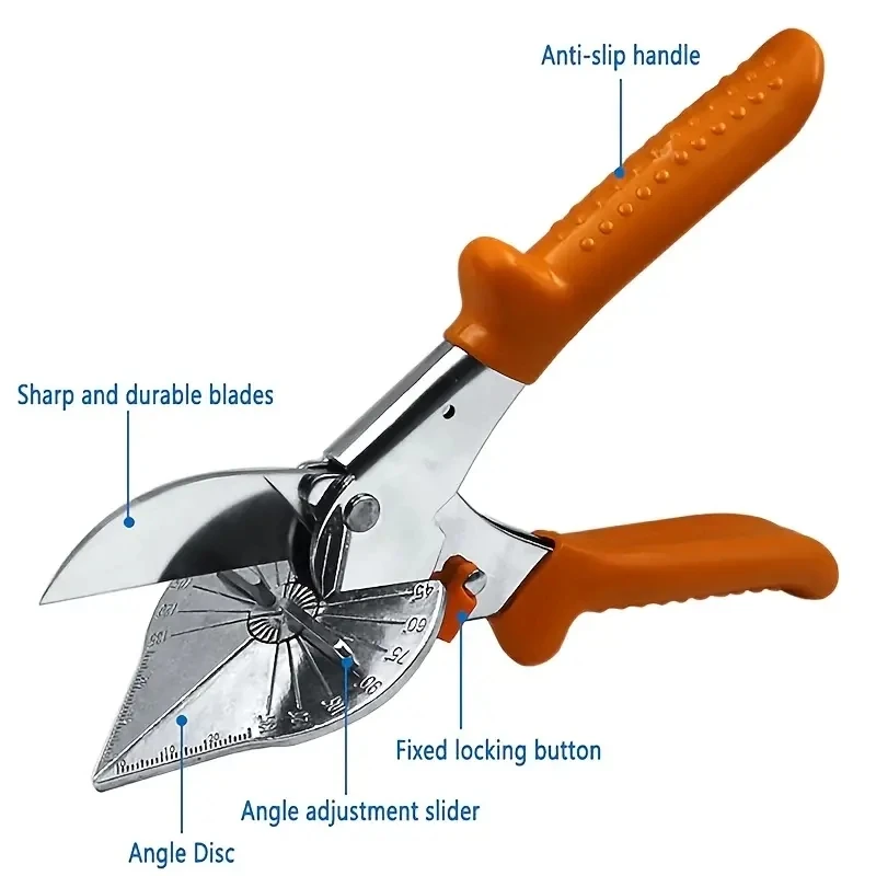 Multi-Angle Miter Shear Cutter Cut Soft Wood Plastic Rubber PVC Wires with 45-135 Degree Adjustable Angle Scissors DIY Hand Tool