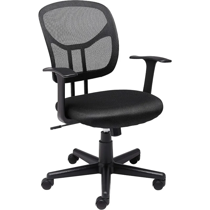 Mesh Mid-Back Adjustable-Height 360-Degree Swivel Office Desk Chair with Armrests, Lumbar Support and Easy to Assemble, Black