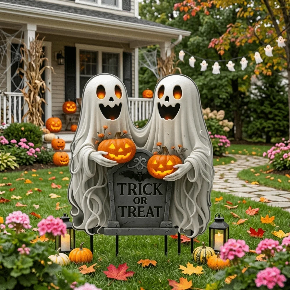 Acrylic Halloween Ghost Stake Pumpkin Trick Or Treat Garden Decoration 2D Flat Floor Socket Halloween Ornaments Plate Lawn