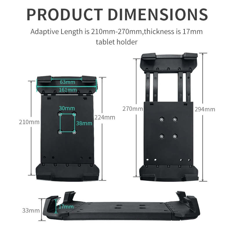 VINmounts Universal Tablet Holder 8-13 Inch, Adjustable Clamp 210-270mm, Heavy Duty Fixed Mount Stand (No Ball Head)