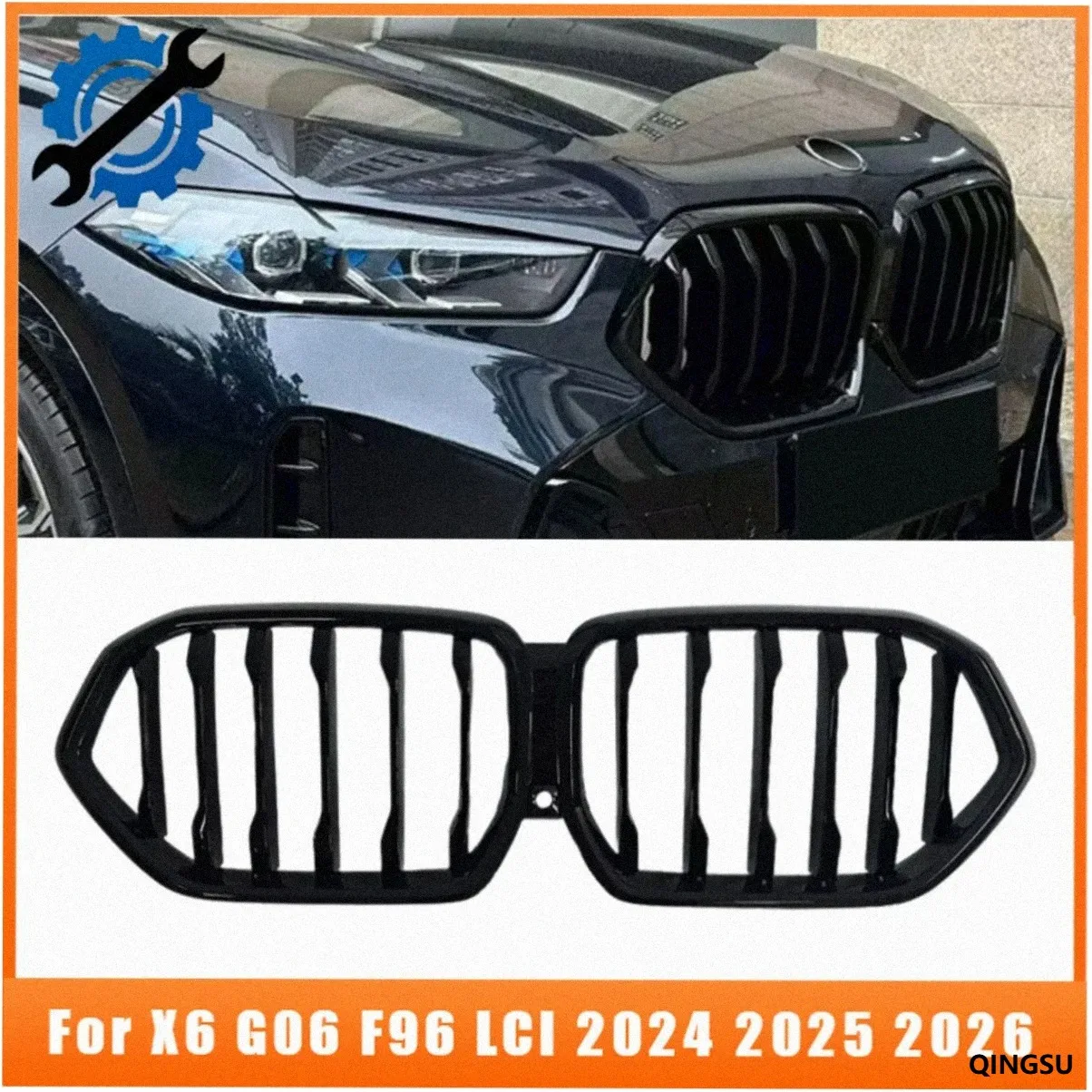 

Gloss Black Single Slat Kidney Grille ABS Replacement Front Grille For BMWX6 G06 F96 LCI 2024 2025 2026 Car Exterior Accessories