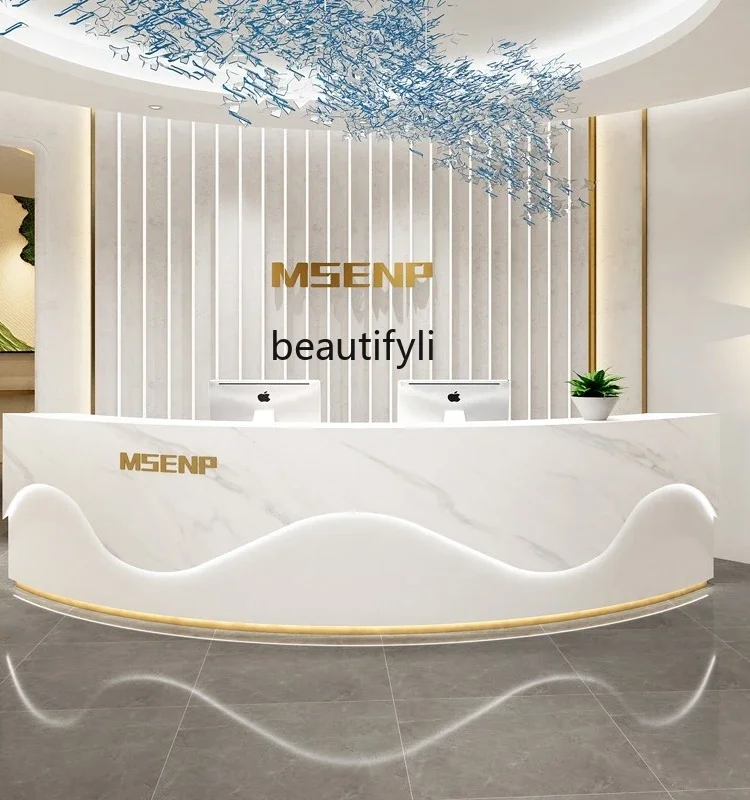 Company Reception Desk Simple Modern High-End Beauty Salon Curved Bar Counter Yoga Shop Cashier