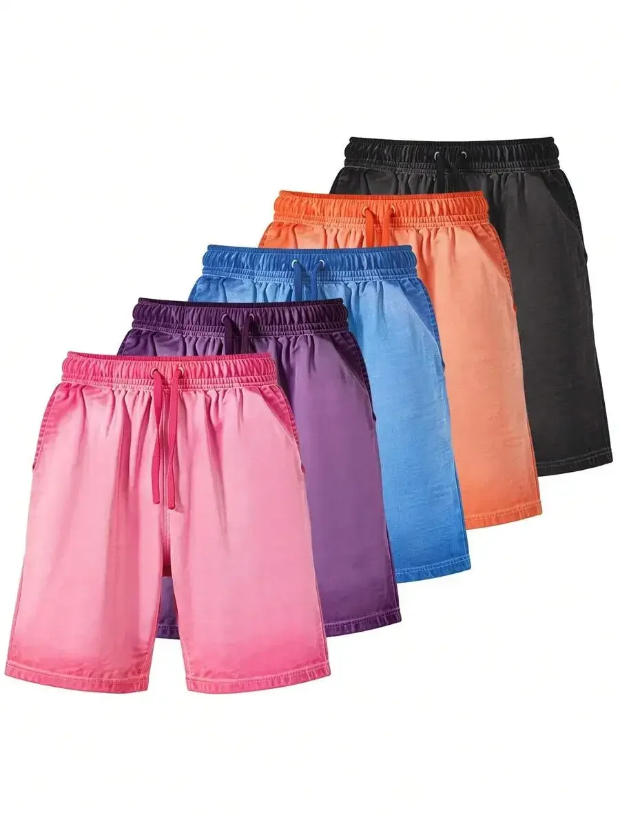 

Mens Summer Gradient Casual Shorts Loose Knee-Length Drawstring Waist