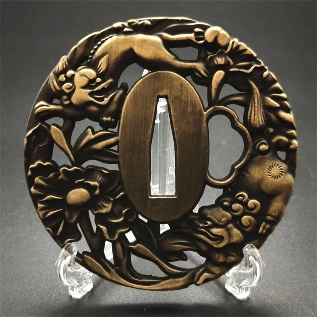 Tsuba Alloy Guard Fierce Lion Tsuba with Flower Design For Japanese sword katana HandGuard Accessory