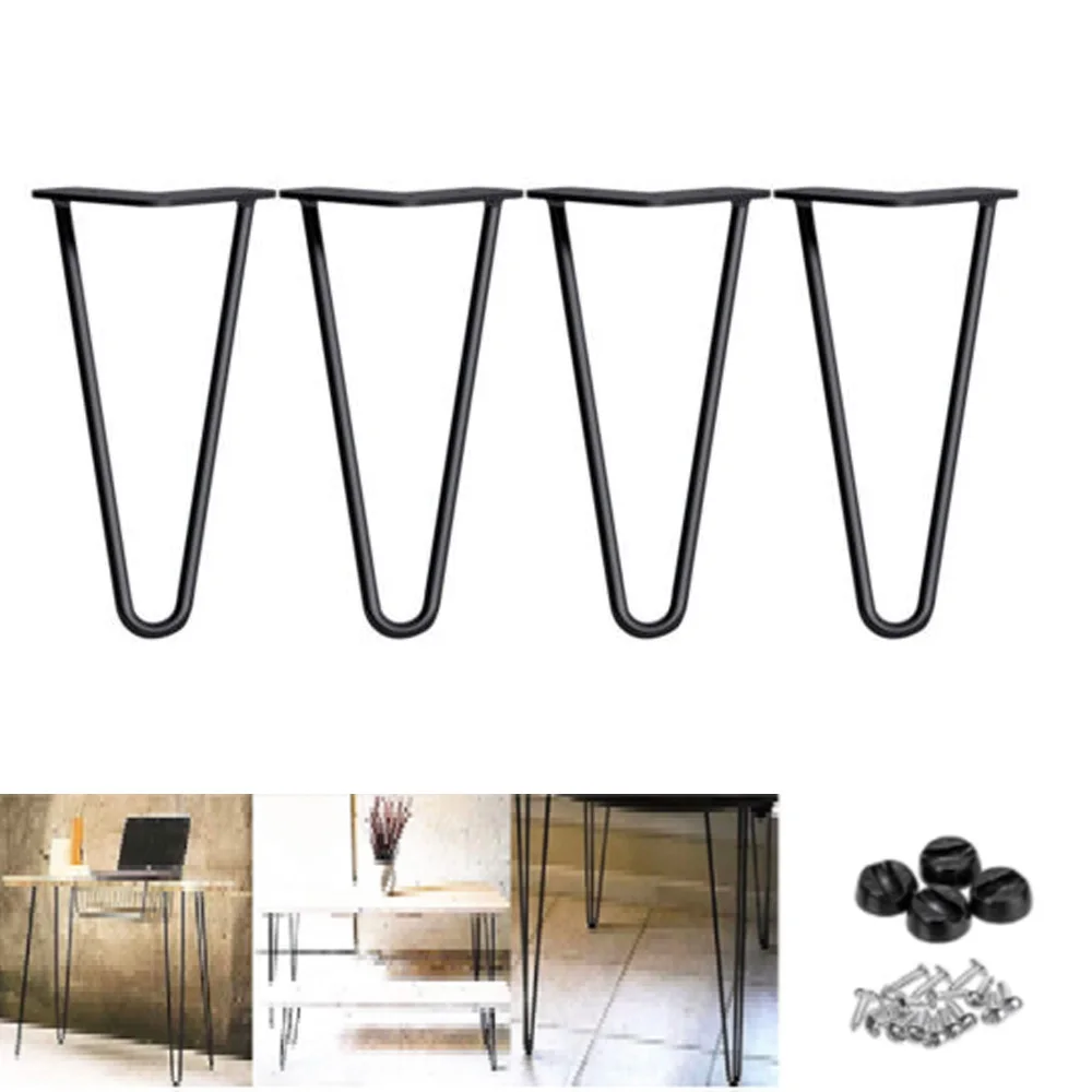 10 inch Metal Table Legs 25cm Hairpin Leg Black 2 Rod 10mm Mid Century Modern Industrial Style for Coffee Tables Bench Desk Leg