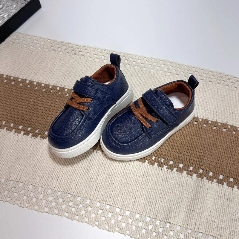 

Children's Blue Leather Casual Shoes Hook-Loop Strap Brown Lace Comfortable Kids' Daily Footwear Toddler Boy Sports Shoe 21-30