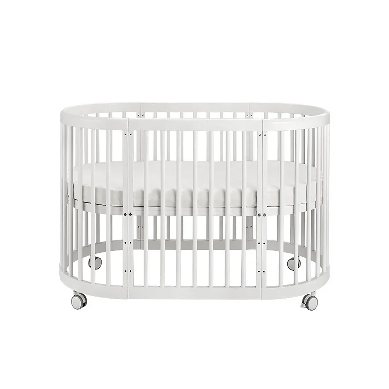

Oval crib Multifunctional pine children's bed European white newborn baby movable splicing bed