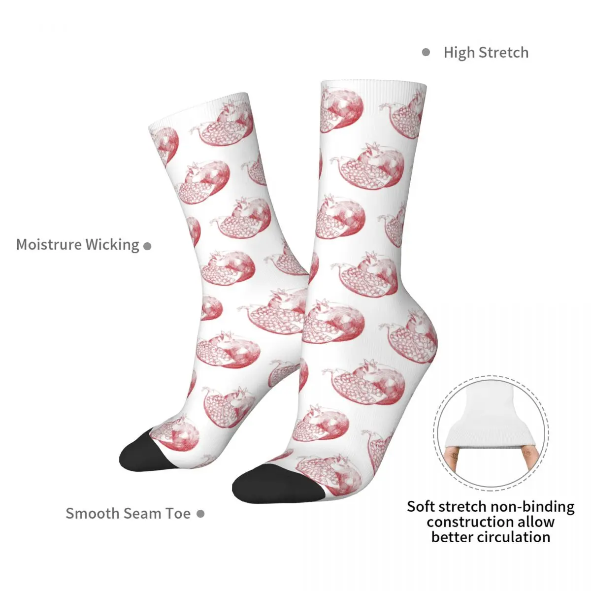 Pomegranate Sketch Socks Harajuku Sweat Absorbing Stockings All Season Long Socks Accessories for Unisex Birthday Present