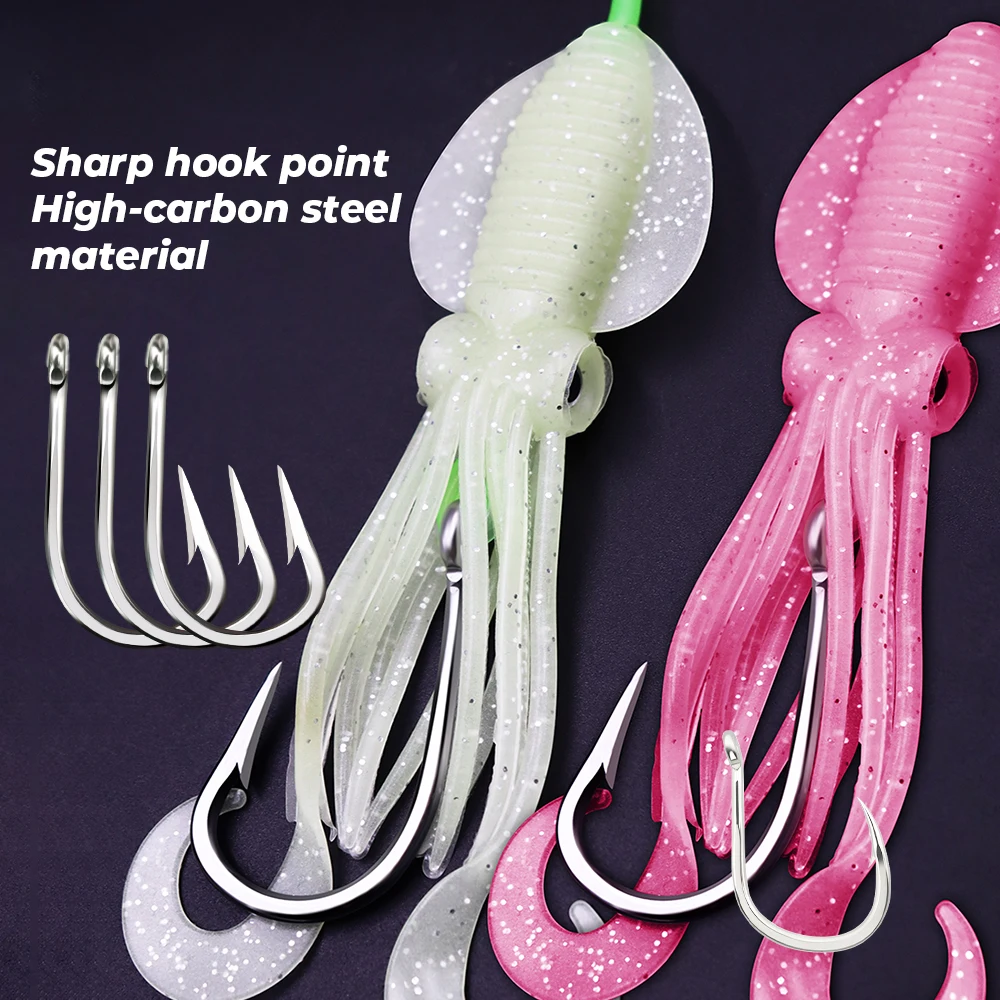 ZYZHE 1 Stück Tiefwasser-Rigs mit leuchtendem Tintenfischköder und hochfesten großen Fischhaken für Thunfisch, Marlin, Schwertfisch, Hoch- und Tiefwasser-Rigs – Detail 4