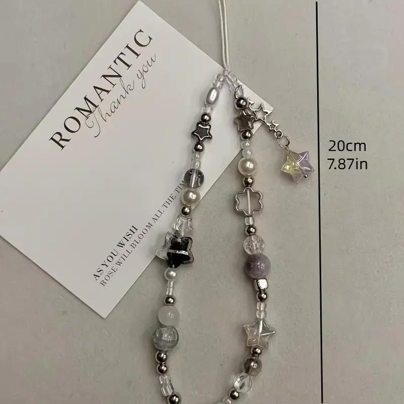 Fashion Silver Star Xin Beaded Beaded Pendant Phone Strap Charm For IPhone Samsung Universal Accessories Chain Lanyard Gift
