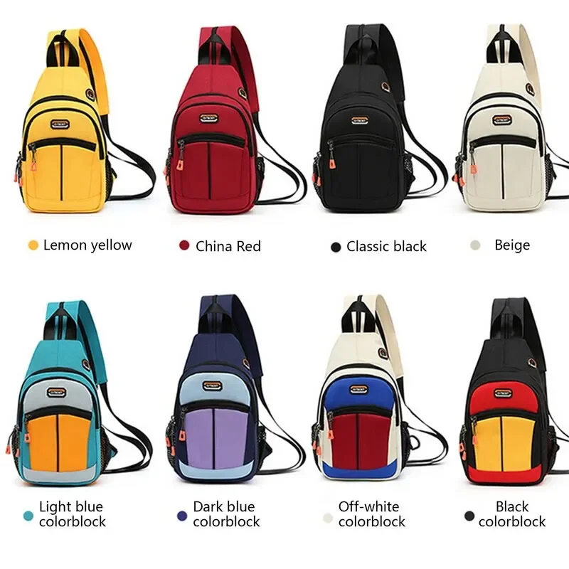 Outdoor Backpack Girls Travel Mini Chest Bag Men Casual Nylon Canvas Bags New Stitching Color Multi-Function Mobile Phone Bag