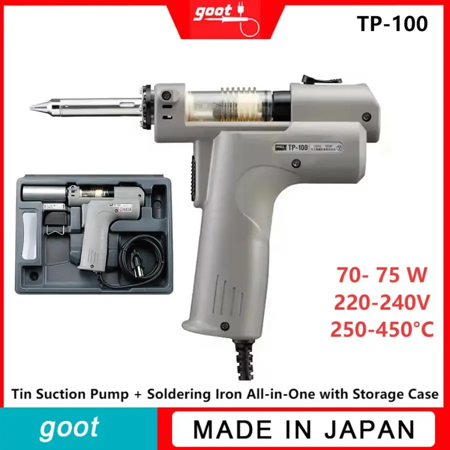 GOOT TP-100 220-240V Portable Soldering Gun Automatic Solder Suction Pump Soldering Iron Solder Suction Device Japan Original
