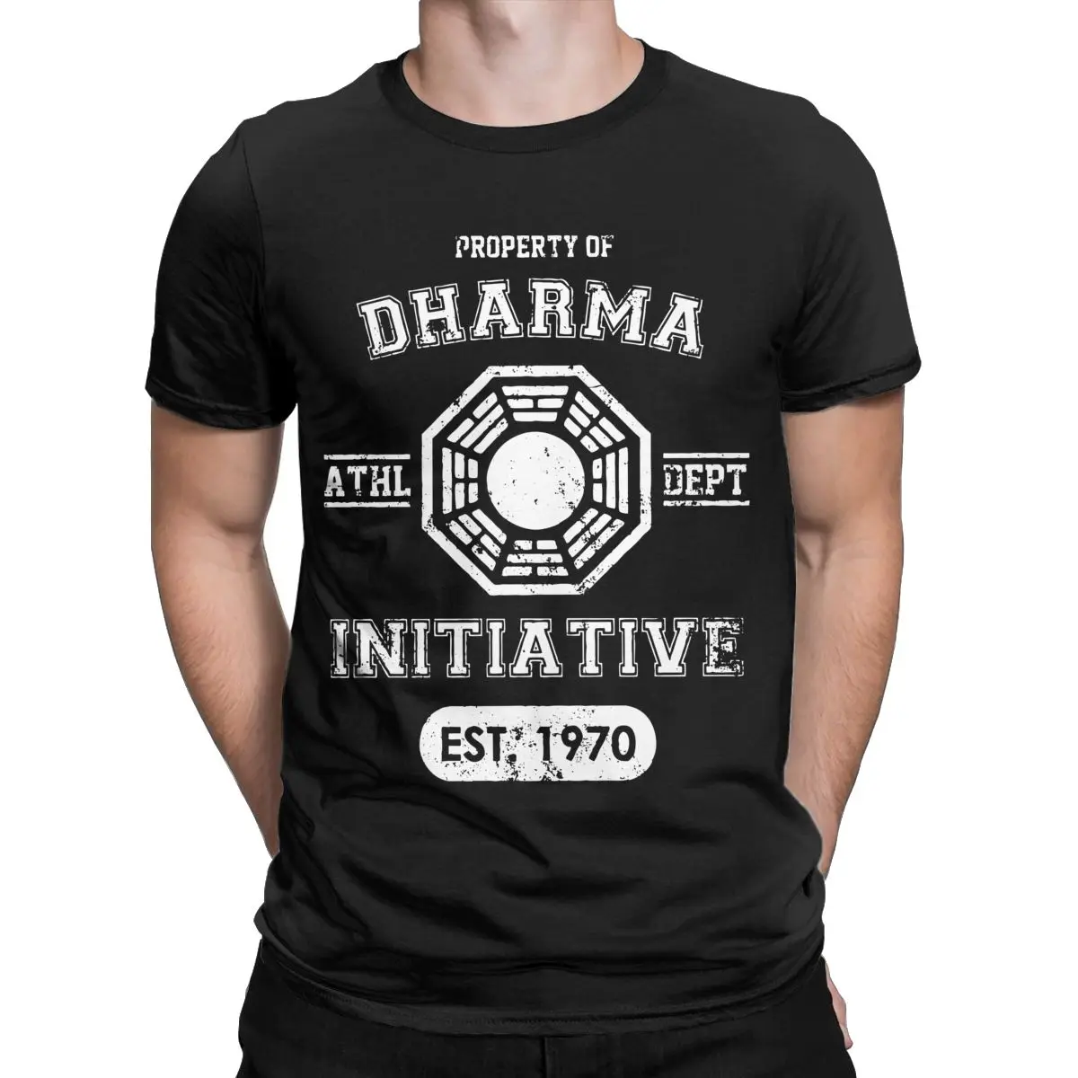 Dharma Initiative Athletic Department T Shirt Men\'s 100% Cotton T-Shirts Tv Show Lost Tee Shirt Short Sleeve Tops Gift Idea