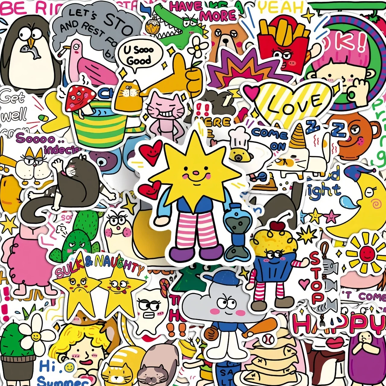 10/30/50Pcs Kawaii Doodle Cartoon Character Stickers Hand Drawn Decals DIY Laptop Luggage Journal Scrapbook Fun Decor Sticker