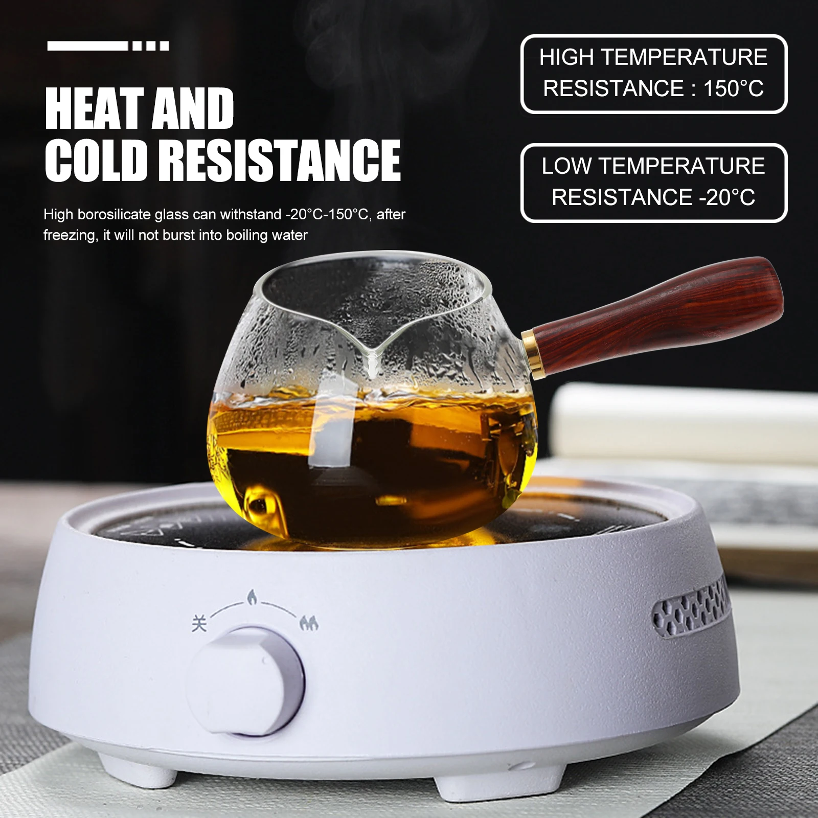 

Glass Teapot Boiling Coffee Machines Maker Wooden Handle Making Tool Portable Heat Resistant