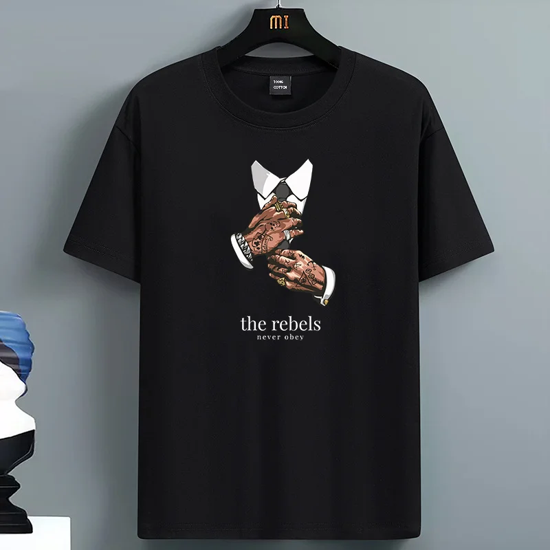 

Summer For Men's 100% Cotton Casual Loose Fit Large Fashion Print Round Neck Short Sleeved T-shirt Top High Street Unisex Style