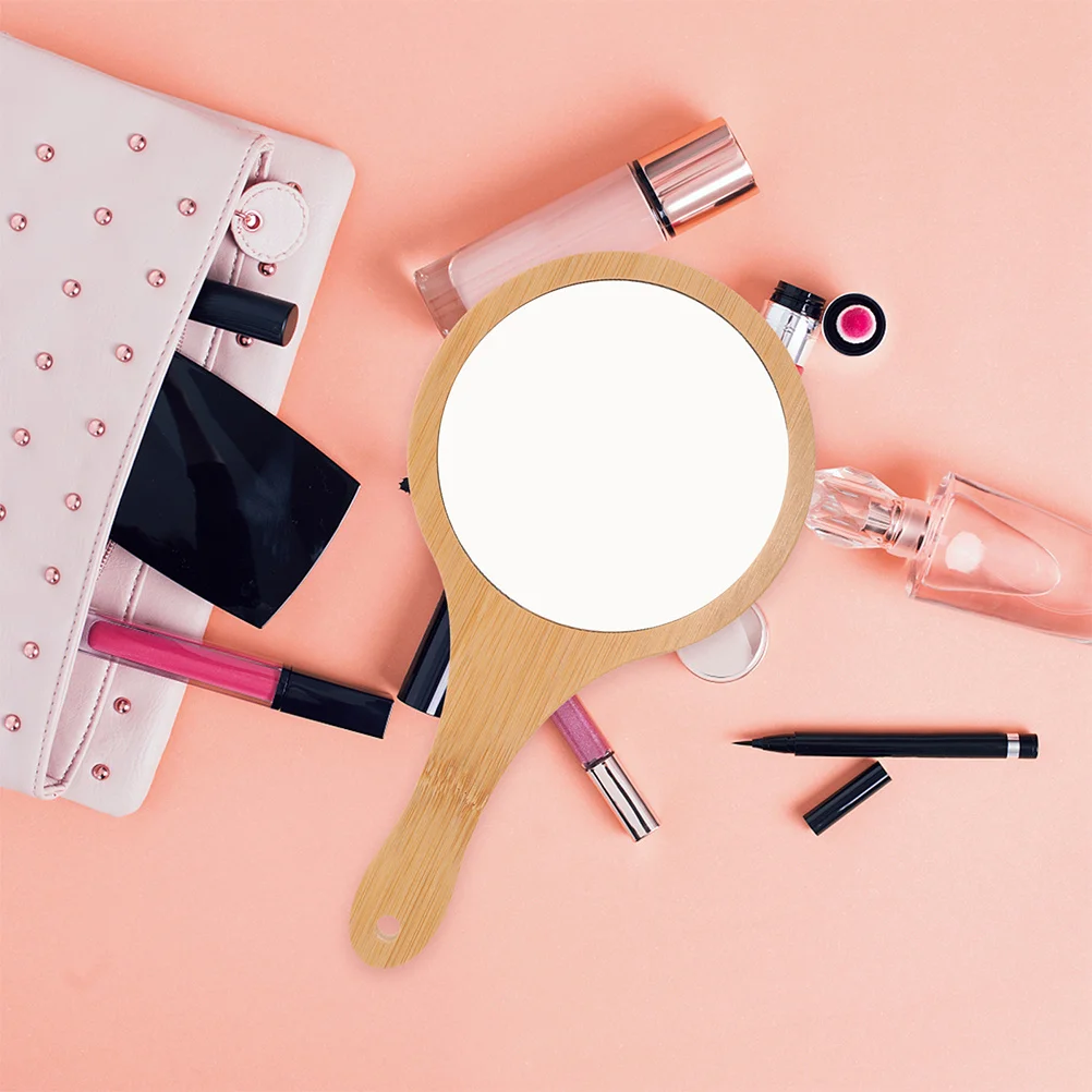 مرآة مكياج من الخيزران صغيرة محمولة للنساء، سطح زجاجي خفيف الوزن، انعكاس واضح، سفر العناية الشخصية #1