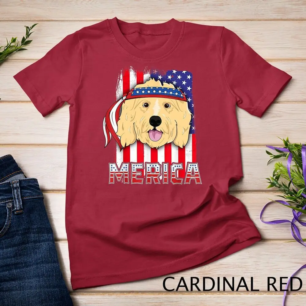 Merica Golden Doodle 4th of July Family Dog American Flag T-Shirt Unisex T-shirt