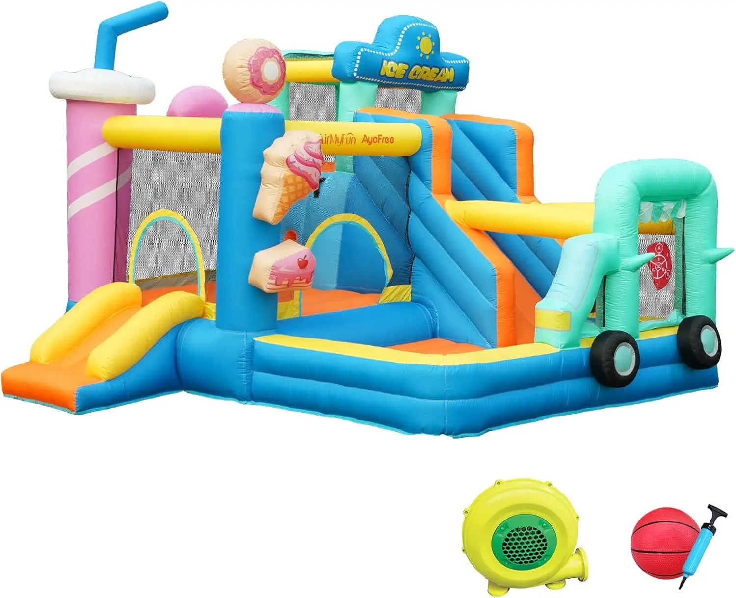 Casa inflable de rebote para niños grandes de 8 a 12 años, castillo hinchable para niños de 3 a 6 años, casa hinchable con tema de helado de doble diapositiva