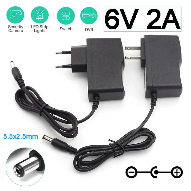 

AC 100V-240V DC 6V 2A Power Supply Adapter LED Strips Light Power Supplies Converter Charger Switch US/EU plug