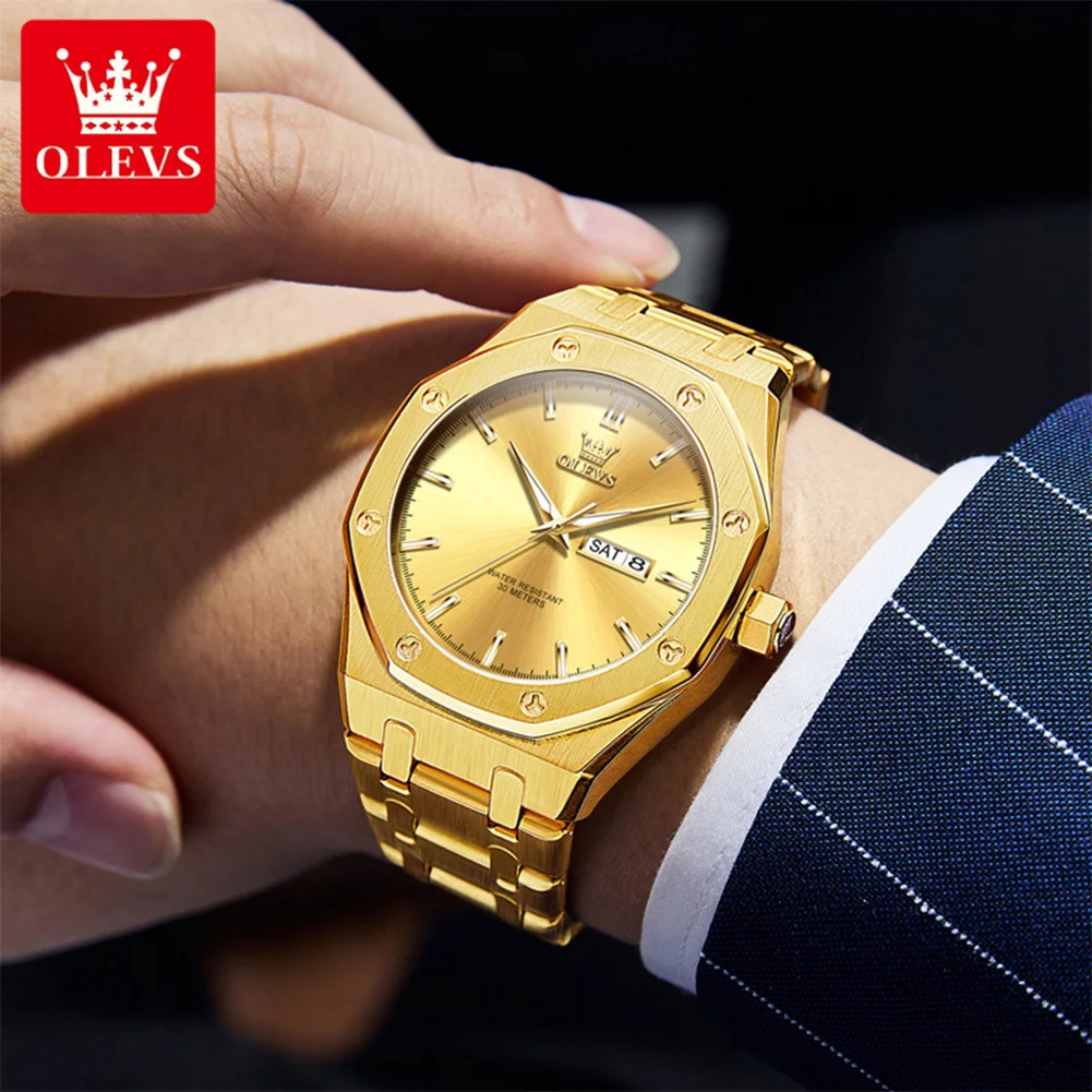OLEVS Men 3726 Quartz Watch Business Stainless Steel Waterproof Luminous Calendar Watch Top Brand Luxury New Men Formal Watch