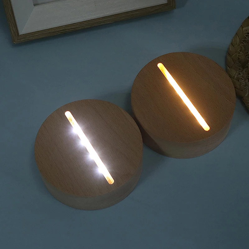 Led Luminous Base Glass Display Shelf Wooden Pedestal Stand Stands Oval Night Light Acrylic Glass Display Base