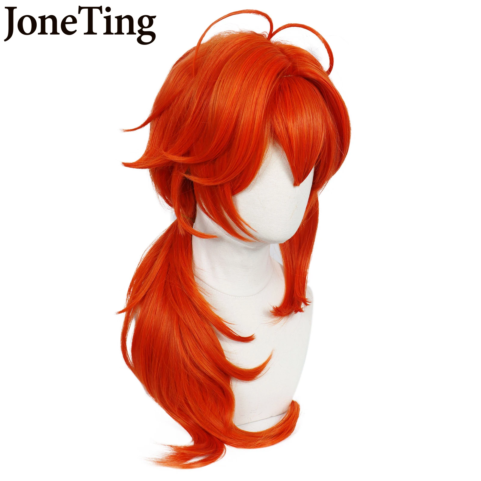 JT Synthetic Diluc Cosplay Wigs Game Genshin Impact Long Dark Orange Red Curly Straight Wig Anime Costume Halloween Party