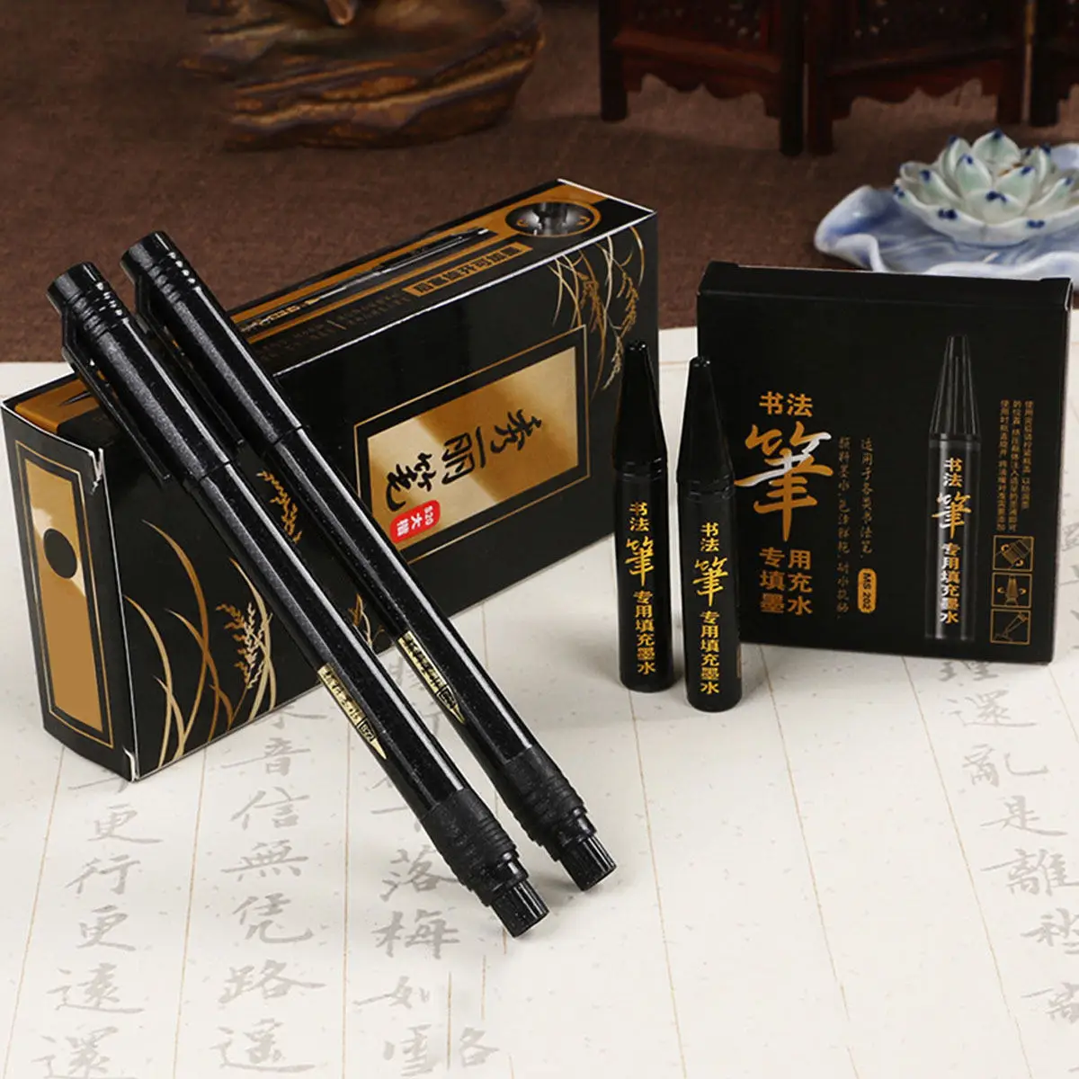 1Set Calligraphy Pen Set Nylon Brush Wood Handle Water-Based Ink for Chinese Japanese Writing Drawing Brush