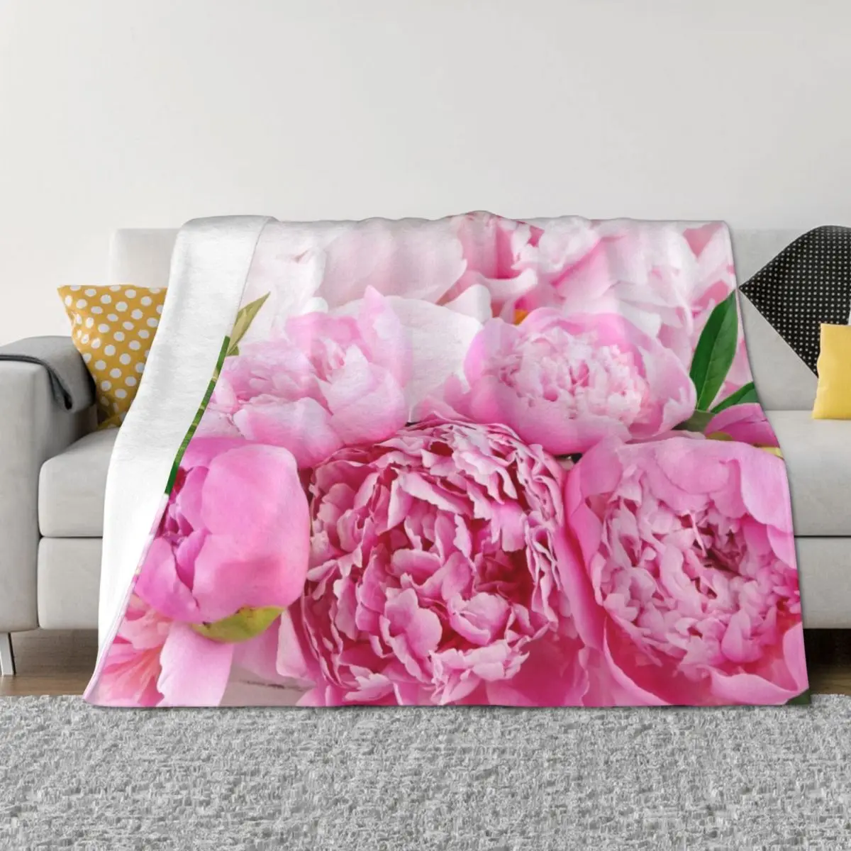 

Shabby Chic Peonies Blossoms Leaves Pink Home Decor Throw Blanket Weighted Blankets For Bed Comforter Loose Blankets