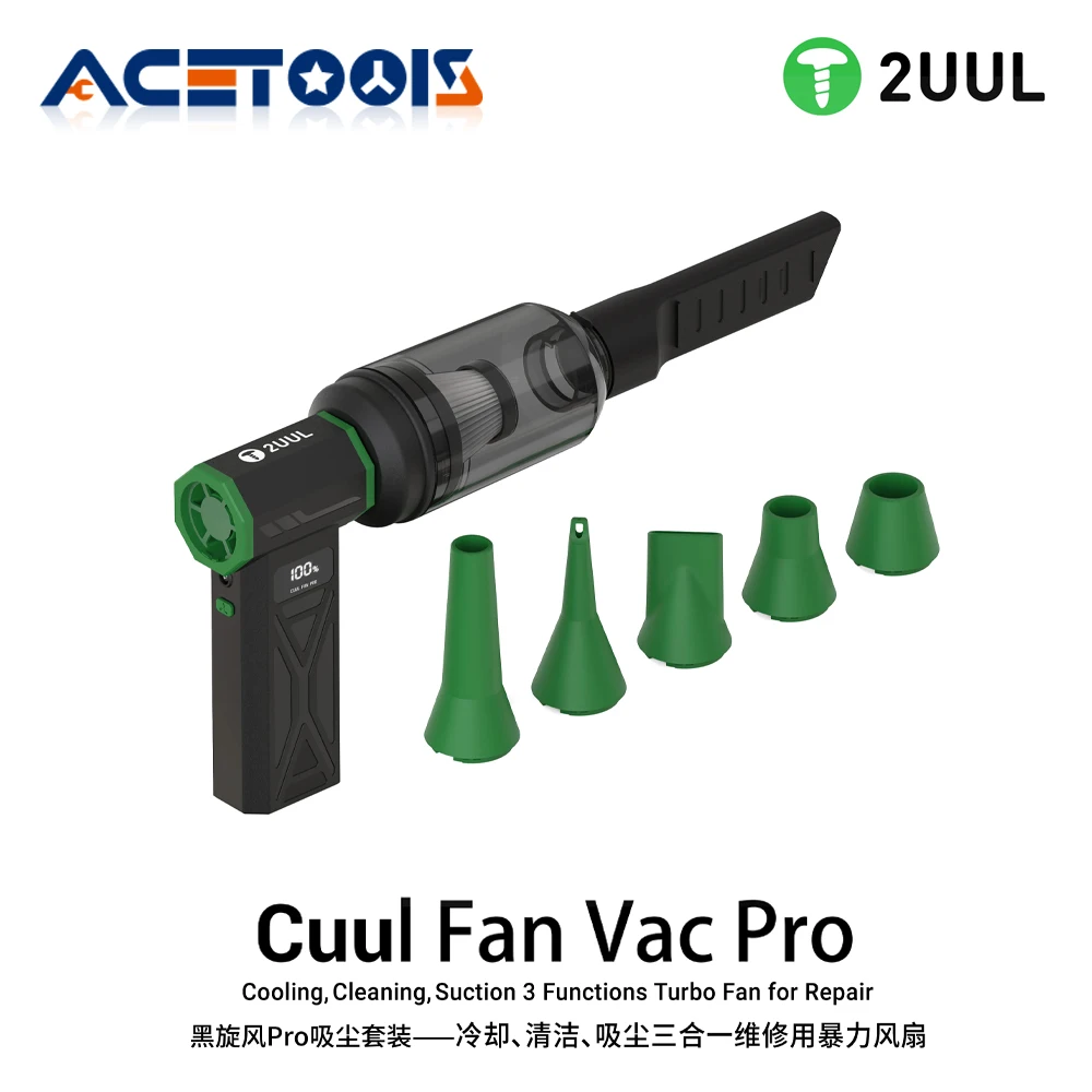 

2UUL DA970 Профессиональный турбовентилятор Vac Pro 130000 об/мин Очистка охлаждения Всасывание 3 в 1 для ремонта телефона со светодиодной подсветкой Набор инструментов