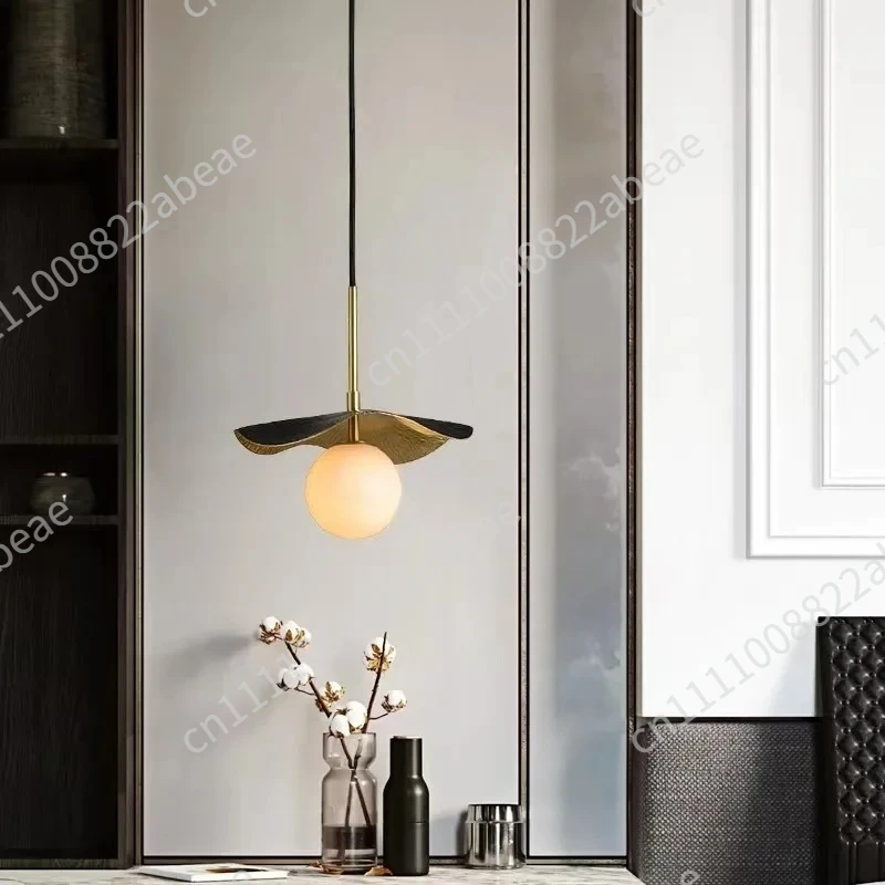 Modern Pendant Lamp Luxury Brass Marble Ball Pendant Light Chinese Creative Copper Art Lotus Leaf Pendant Light