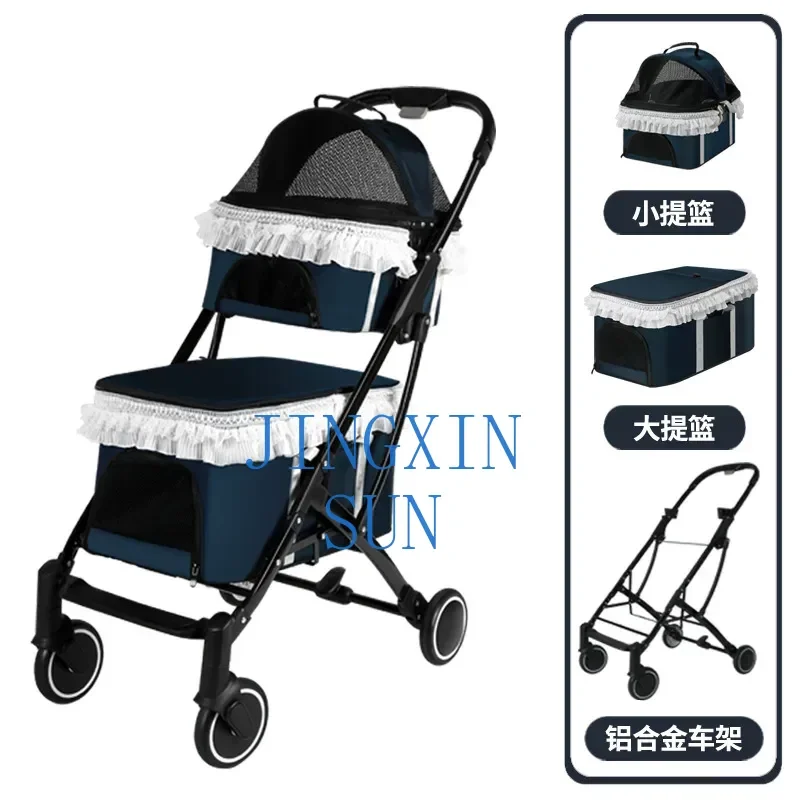 Detachable Double-layer  Pet Cart for Dogs Small and Medium-sized Dogs Cats and Four Wheeled  Pet Folding Cart for Outdoor Use