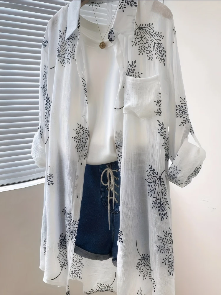 Plus Size Women's Shirt 2025 Summer New Hot Elegant Printing Blouse Female Loose Casual Long Sleeve Cool Top Vintage Streetwear