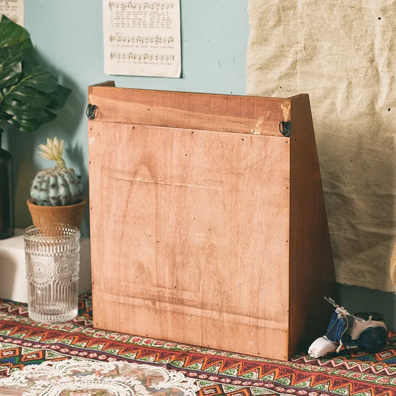 Solid wood retro storage rack Desktop three-layer storage rack Cosmetics storage cabinet multi-layer can be hung storage box