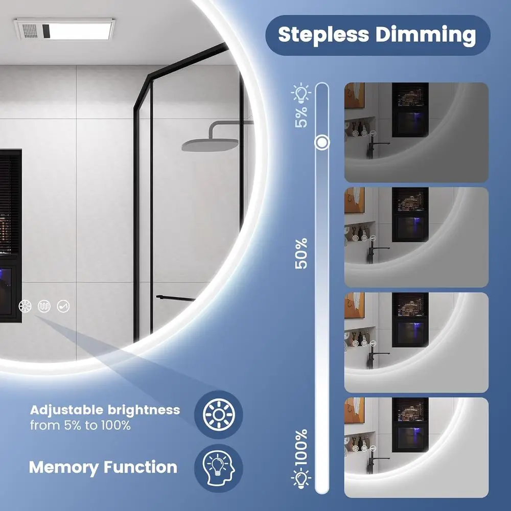 Espejo de baño LED redondo montado en la pared con antiniebla, altavoz Bluetooth, temperatura de 3 colores, brillo regulable, Te impermeable