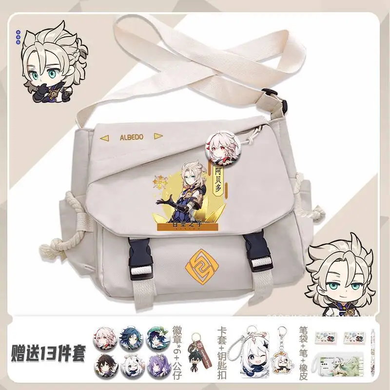 Genshin Impact Crossbody Collaboration Xianglong Pain Zhongli Wendy Tote Keqing Umhängetasche Klee Canvas Rucksack A