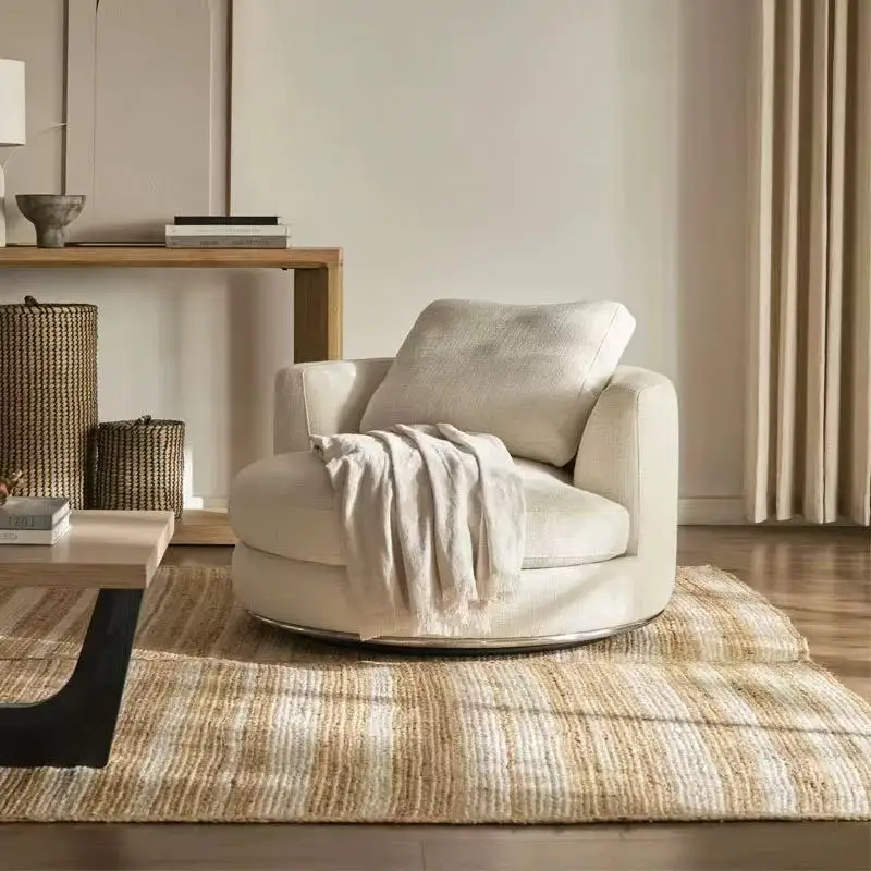 

Italian light luxury round sofa chair can be rotated, Nordic simple modern linen fabric designer single round sofa