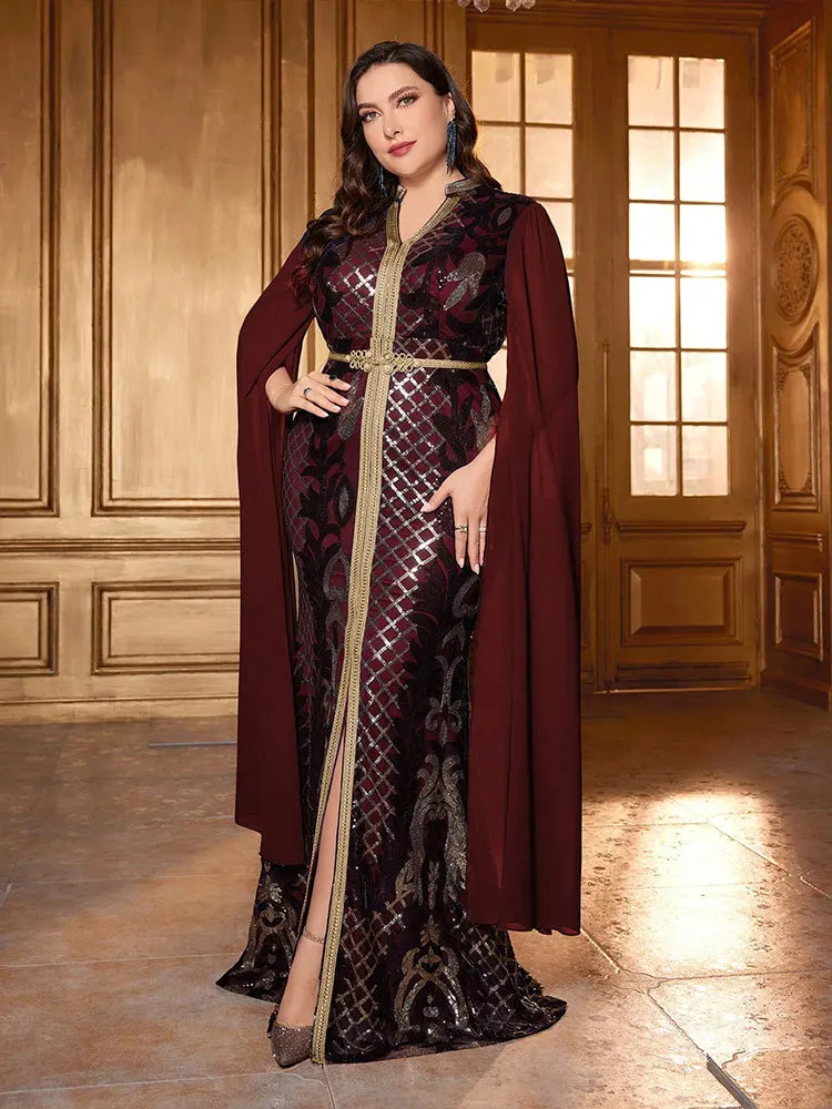 

KY748v Large Size Chiffon Bodycon Dr V-Ne Ele Vintage Glittering Skirt Wrap Dr for Women Autumn Season