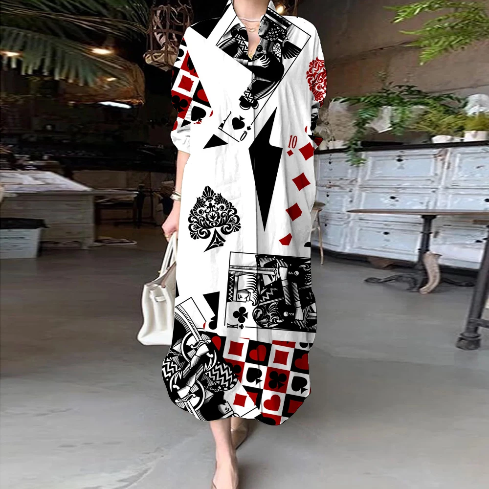 Fashion Eiffel Tower Graphic Print Shirt Dress For Women French Elegant Evening Party Dresses Ladies Lapel Single-breasted Dress