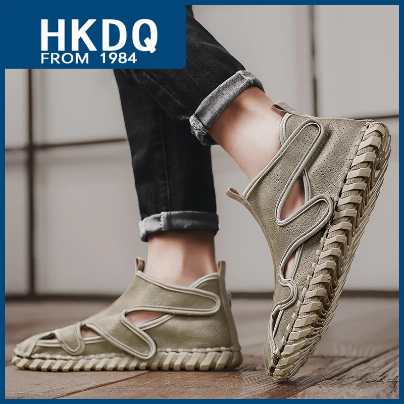 New Fashion Handwork HOOK&LOOP Roman Sandals Male Comfortable Soft Men\'s Sandals Breathable Non-slip Summer Casual Shoes For Men