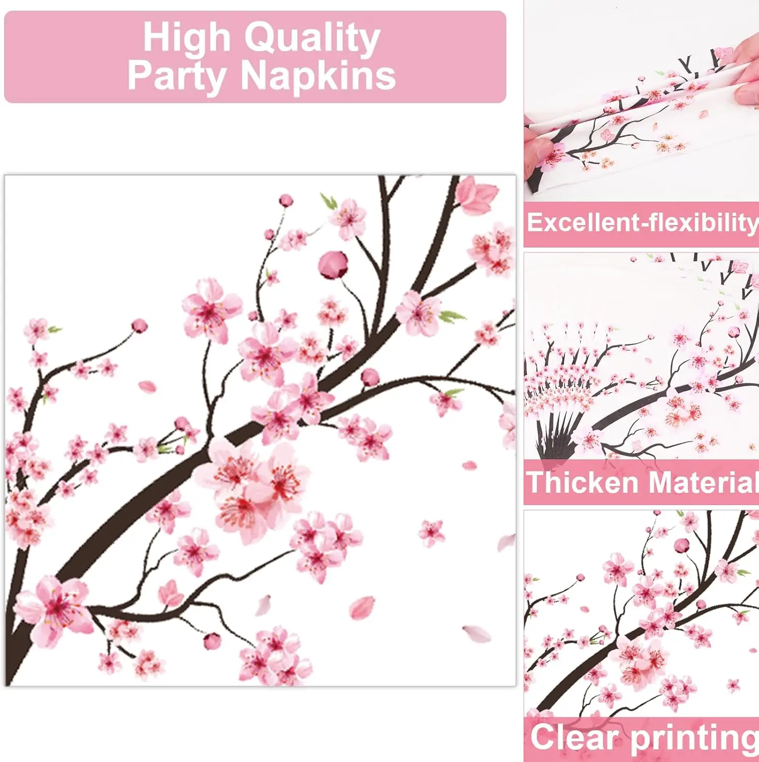 Neues Rosa Kirschblüten Einweggeschirr, Pappteller, Becher, Servietten, Tischdecken, Strohhalme, Hochzeits-, Geburtstagsparty-Zubehör – Detail 10